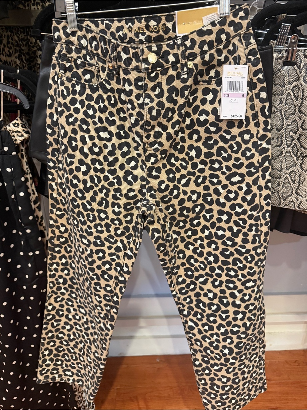 Michael Kors Leopard Print Straight-Leg Jeans in Tan and Black